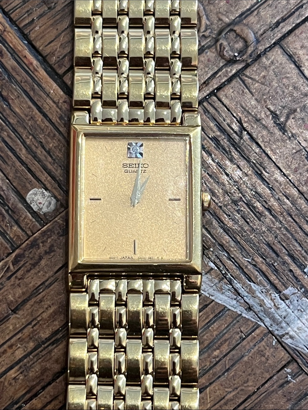 Seiko Gold Square Dress Watch with Crystal Accent Womens
